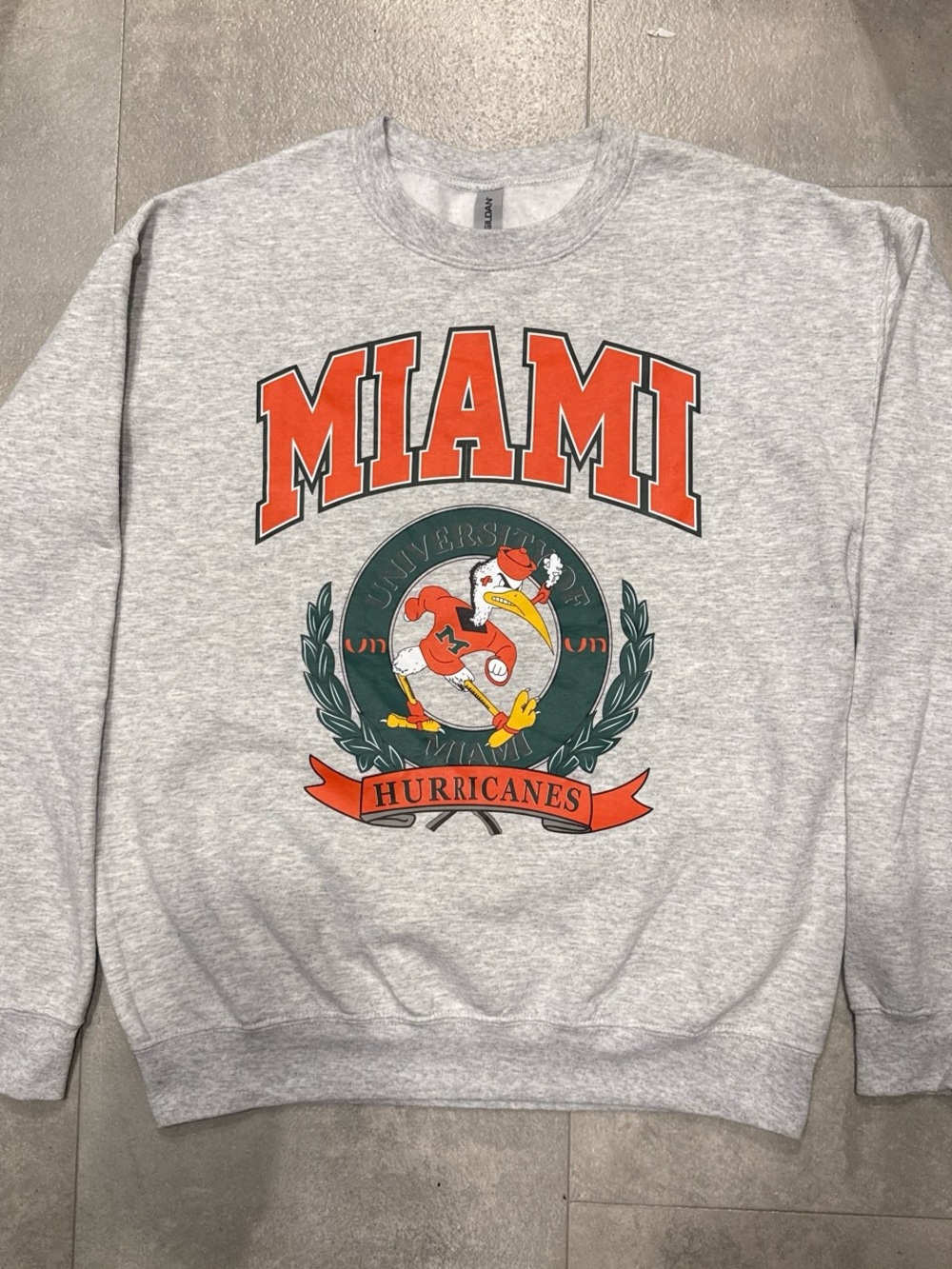 Miami Hurricanes Gray Crewneck Sebastian the Ibis Retro Vintage Inspired